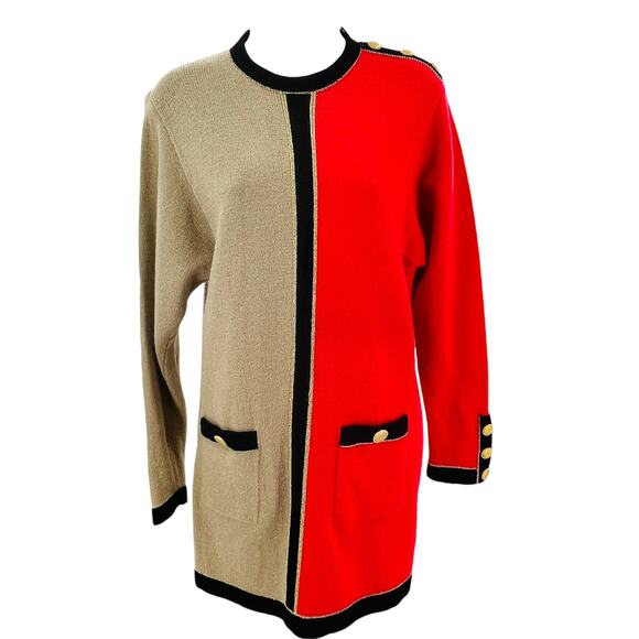 Don Sayres for Wellmore Vtg Red Tan Colorblock Wool Luxury Tunic Sweater 10 - Picture 1 of 10